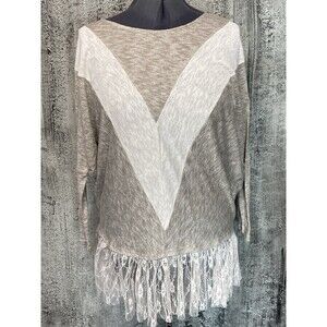 Areve Chevron Long Sleeve T Shirt Ruffle Lace Hem Womens Med Tan Pullover Top